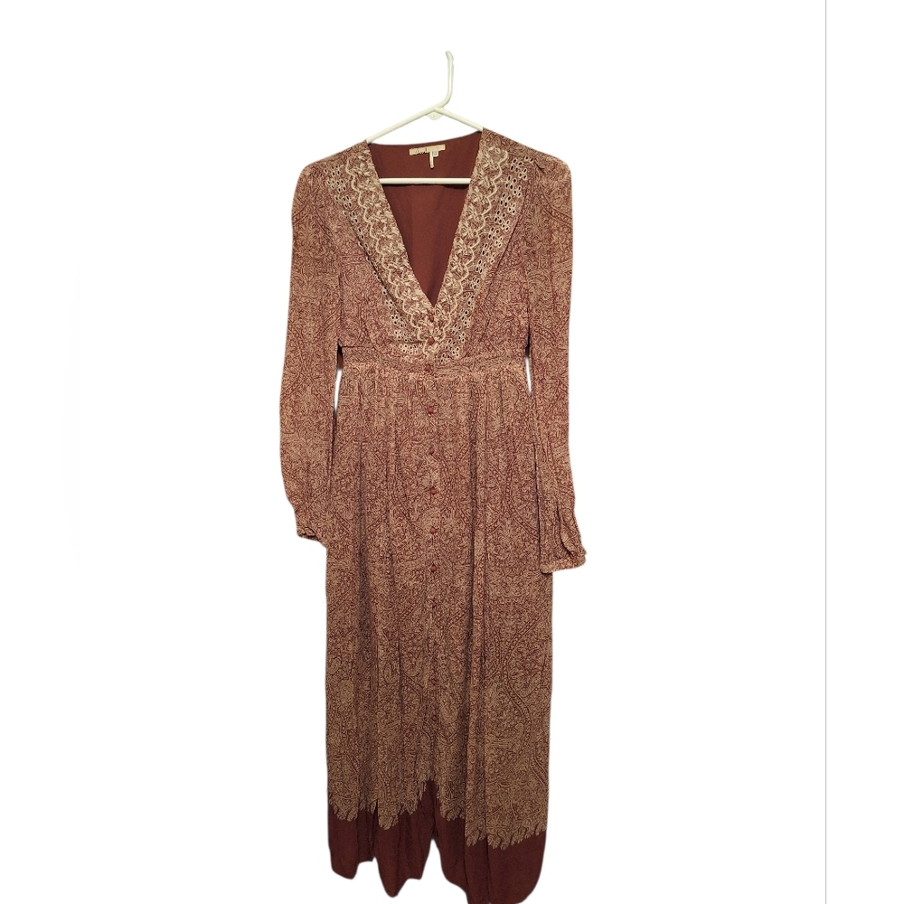 Anthropologie Floreat Kalala Peasant Maxi Dress Ladies 2 Embroidered Peasant